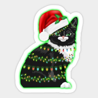 Black Cat christmas light funny cat lover christmas Sticker